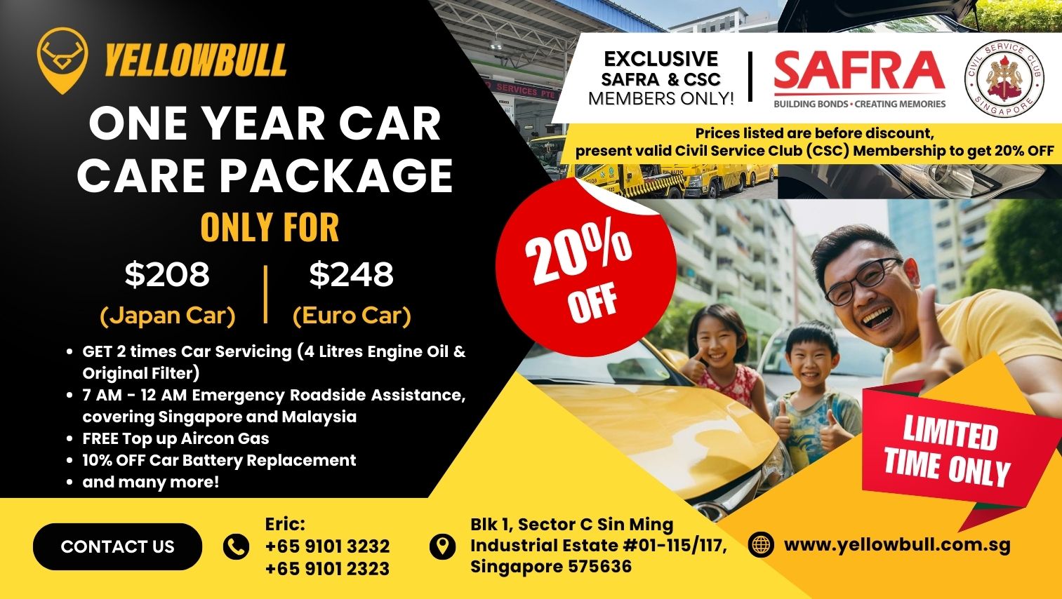 Get 20% OFF YellowBull Car Care Package for SAFRA and CSC Members